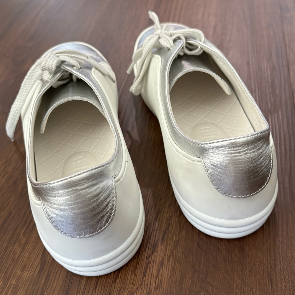 Chanel Interlocking CC Leather & Rubber White Silver Wedge Sneakers Trainers - Picture 3 of 15